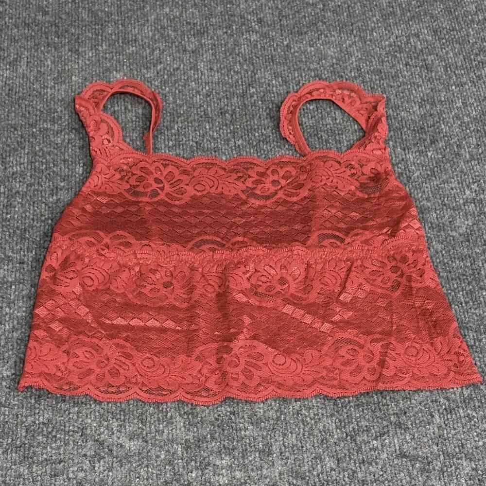 A.C.T. International Bralette Womens Large Red Lace Sheer Floral Stretch Cami